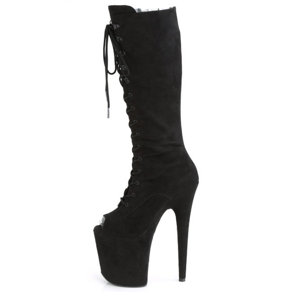 Suede Platform Lace Up Knee High Heel Boots
